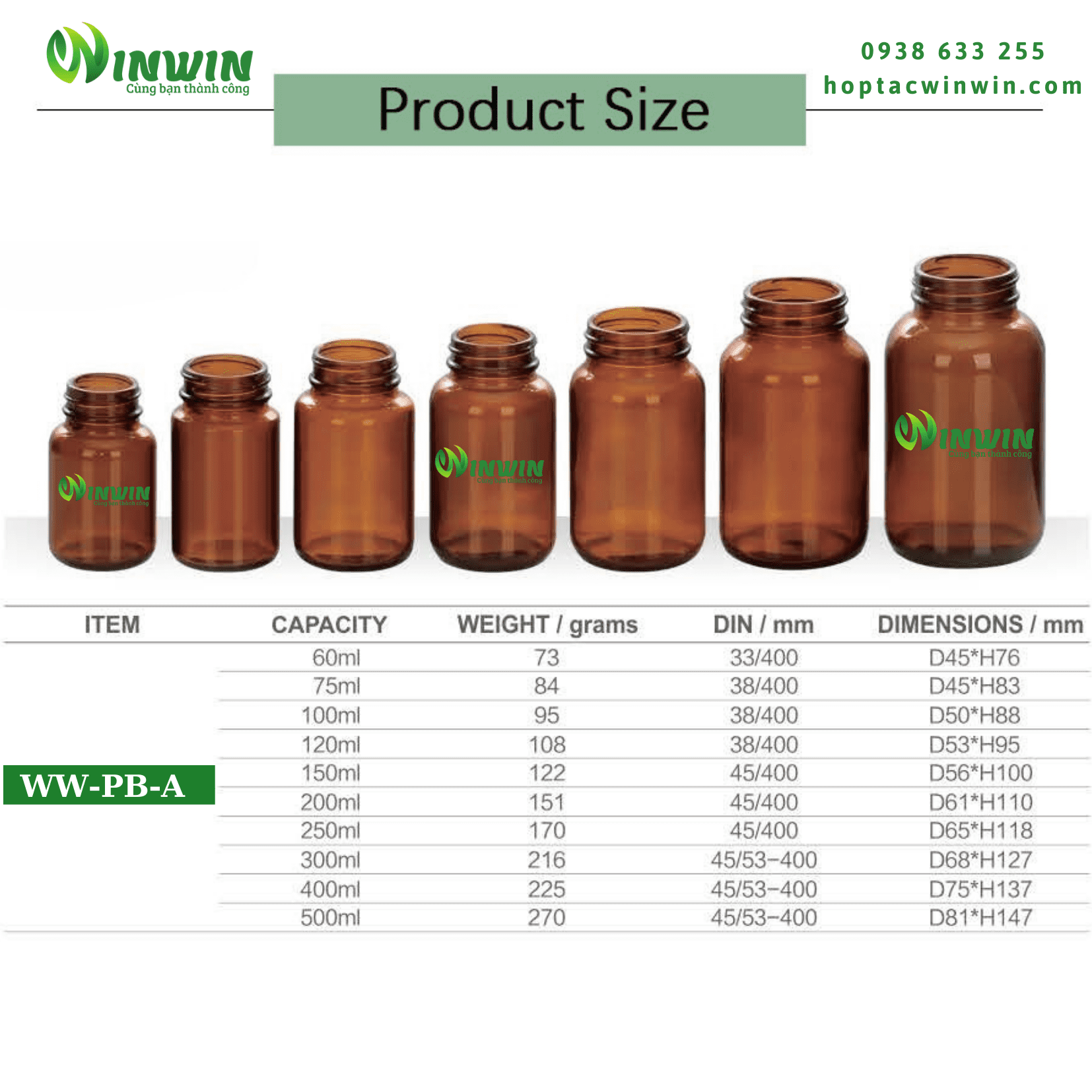 Hũ thủy tinh tròn miệng rộng màu nâu 60ml - 500ml