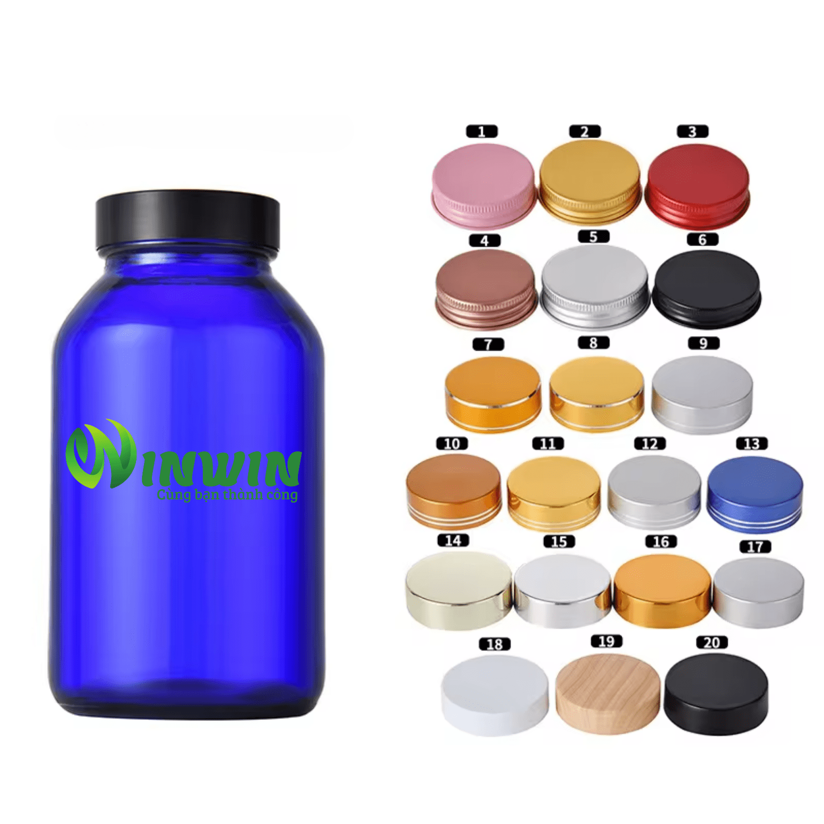 Hũ thủy tinh tròn miệng rộng màu xanh dương 60ml - 500ml