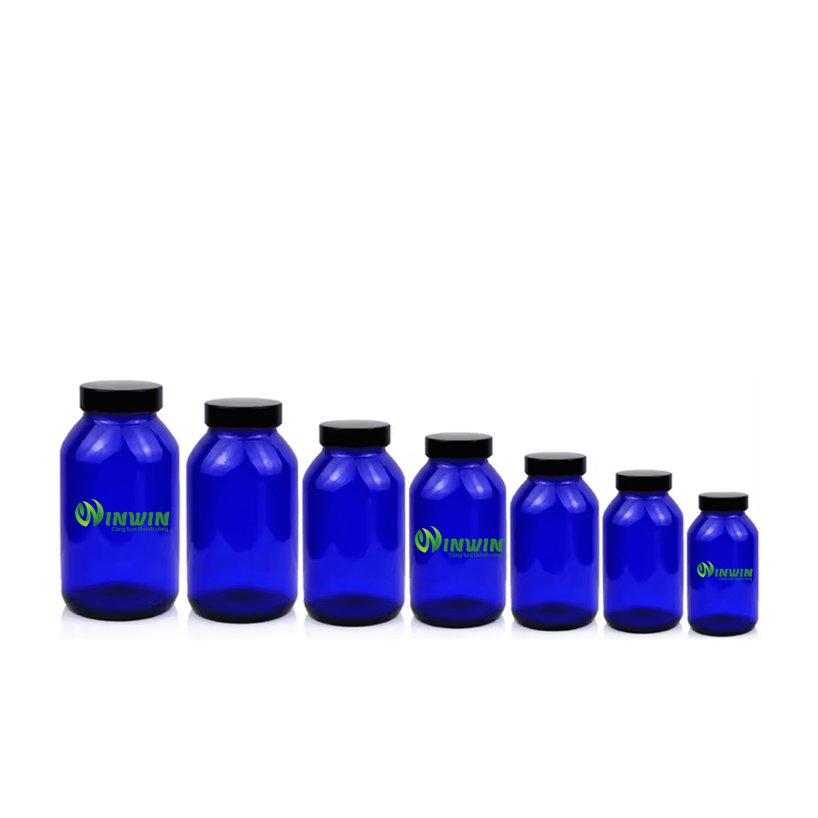 Hũ thủy tinh tròn miệng rộng màu xanh dương 60ml - 500ml