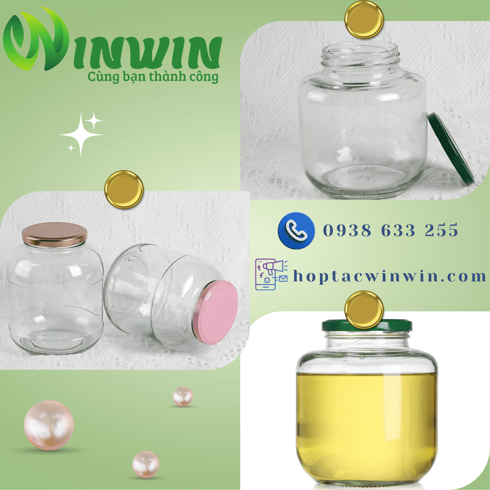 Hũ thủy tinh tròn size lớn 1500ml