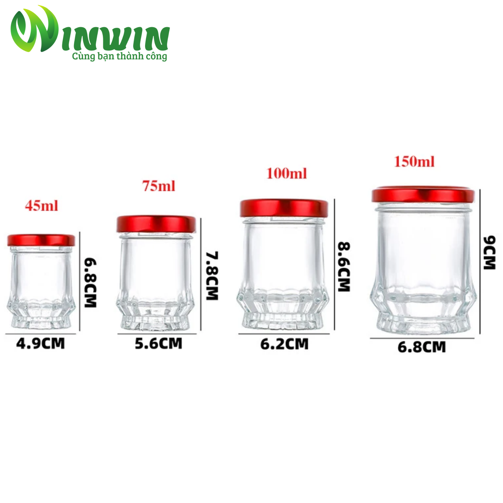 Hũ thủy tinh đáy sen cao 45ml 75ml 100ml 150ml