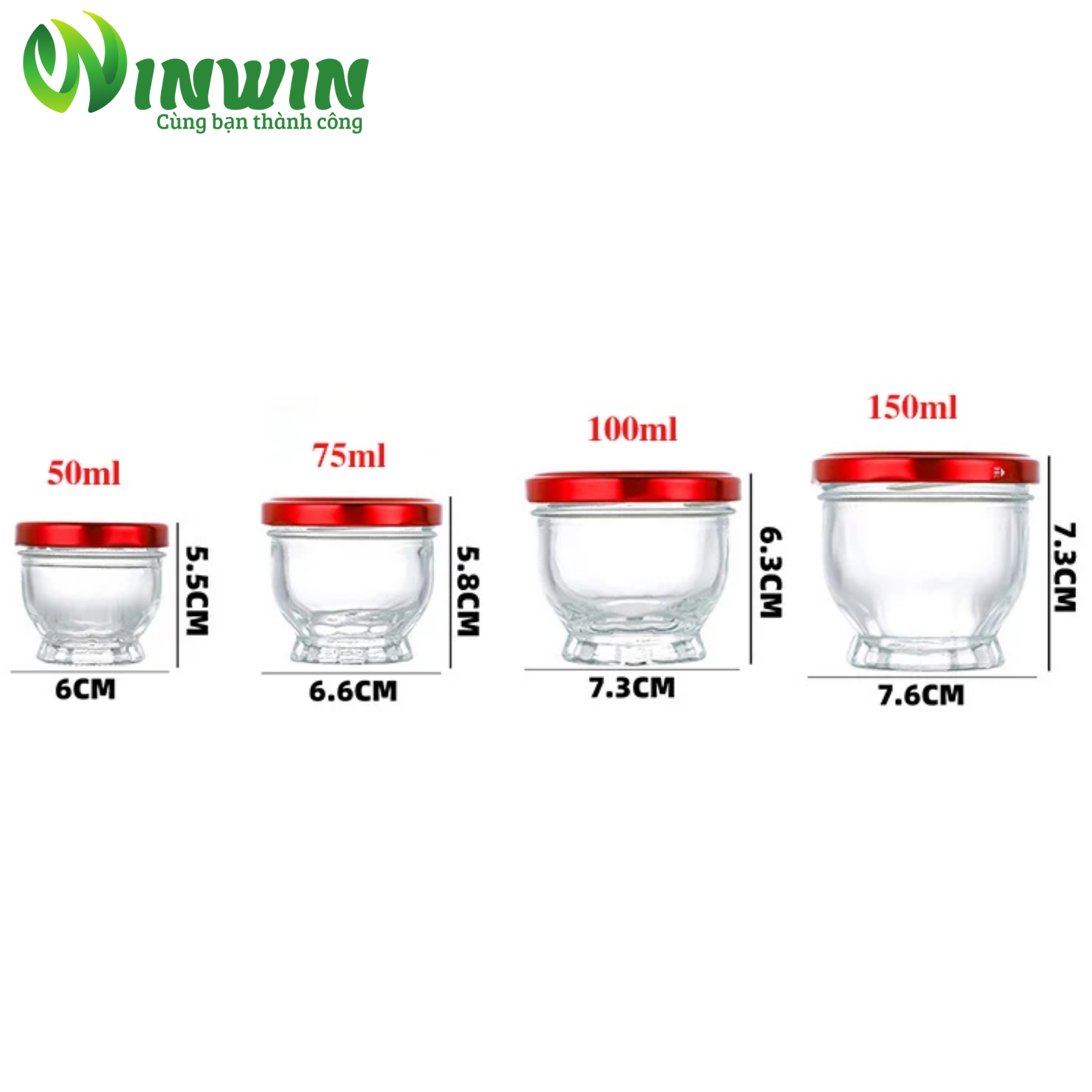 Hũ thủy tinh đáy sen thấp 50ml 75ml 100ml 150ml