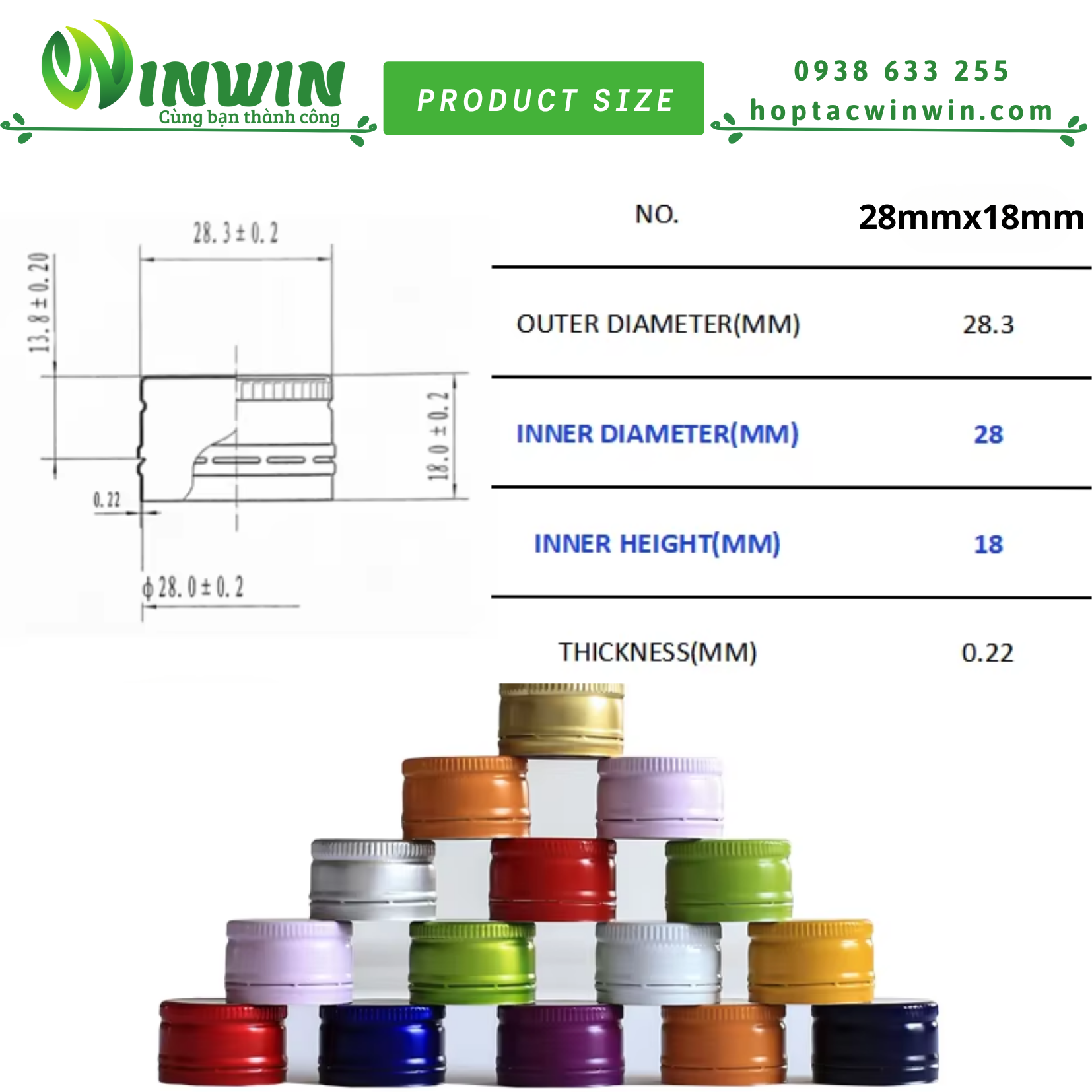 Nắp nhôm vặn 18mm - 28mm màu hồng