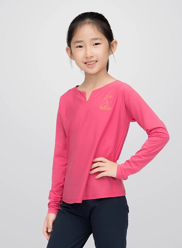 Áo Tập Thoáng Khí Cổ Chữ V Cho Bé Gái-Hồng -L