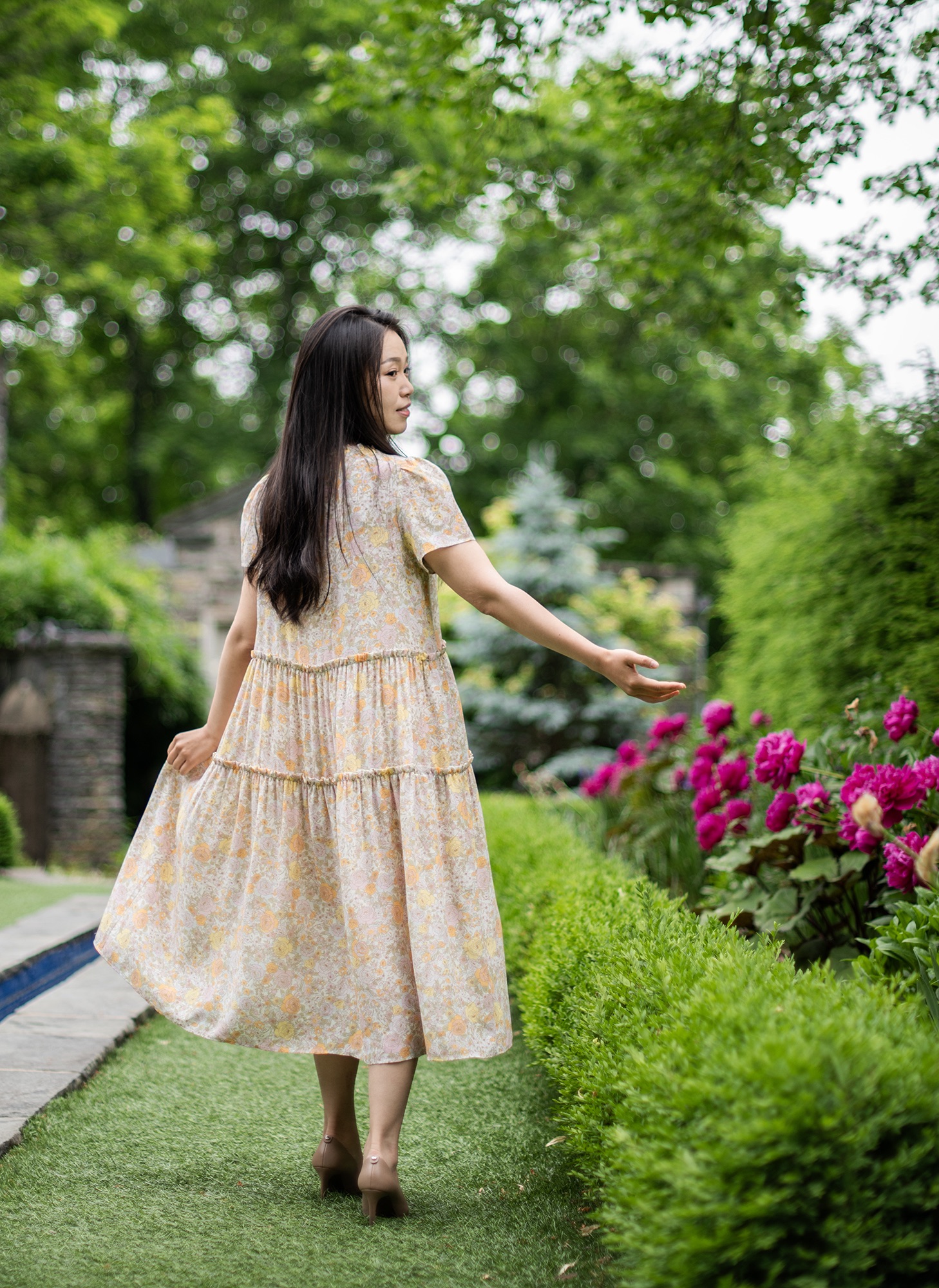 Váy Midi Lụa In Hoa Hồng