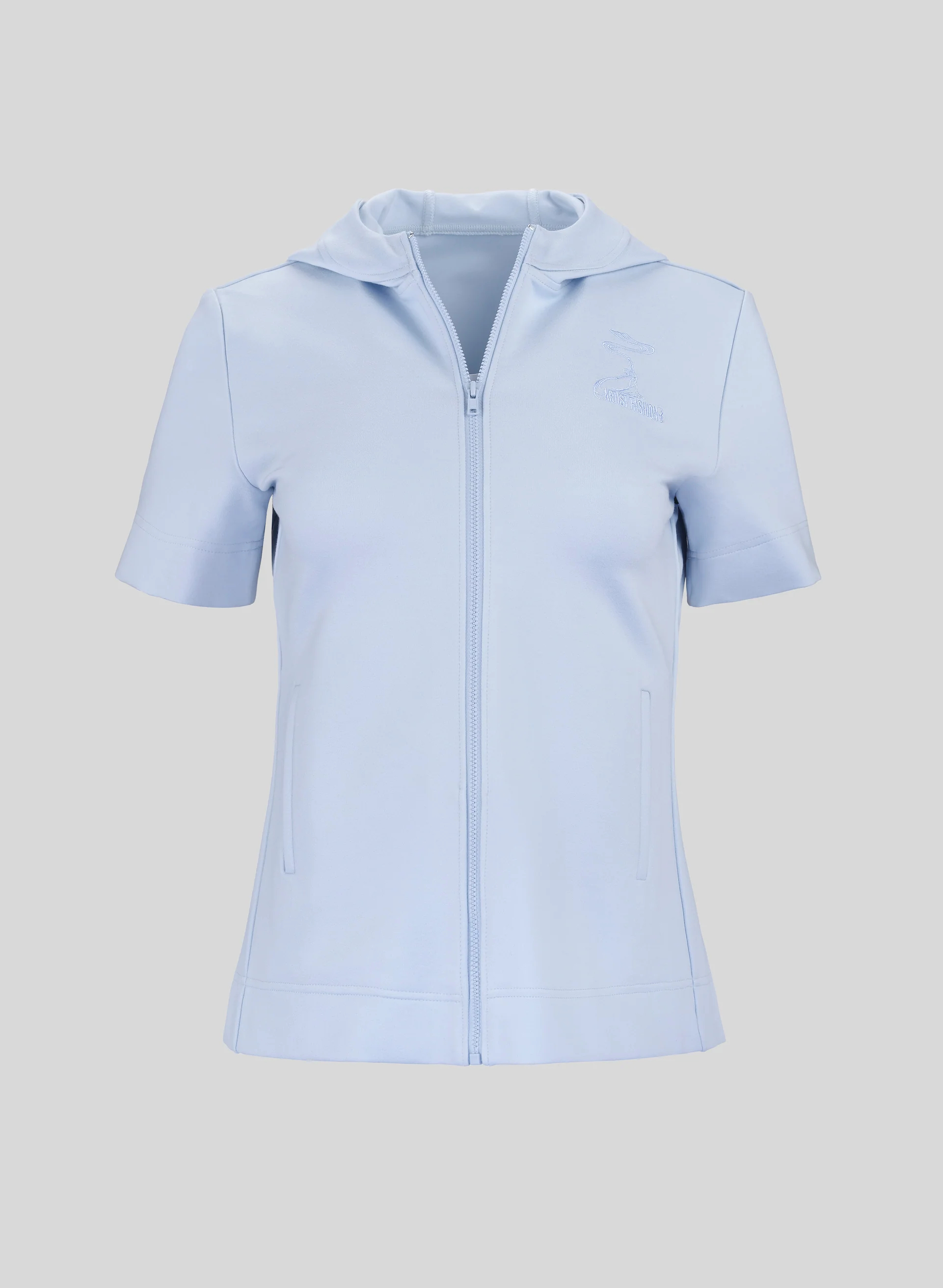 Áo Hoodie Nữ Kéo Khóa Ngắn Tay Kiểu Cổ Điển - Xanh nhạt