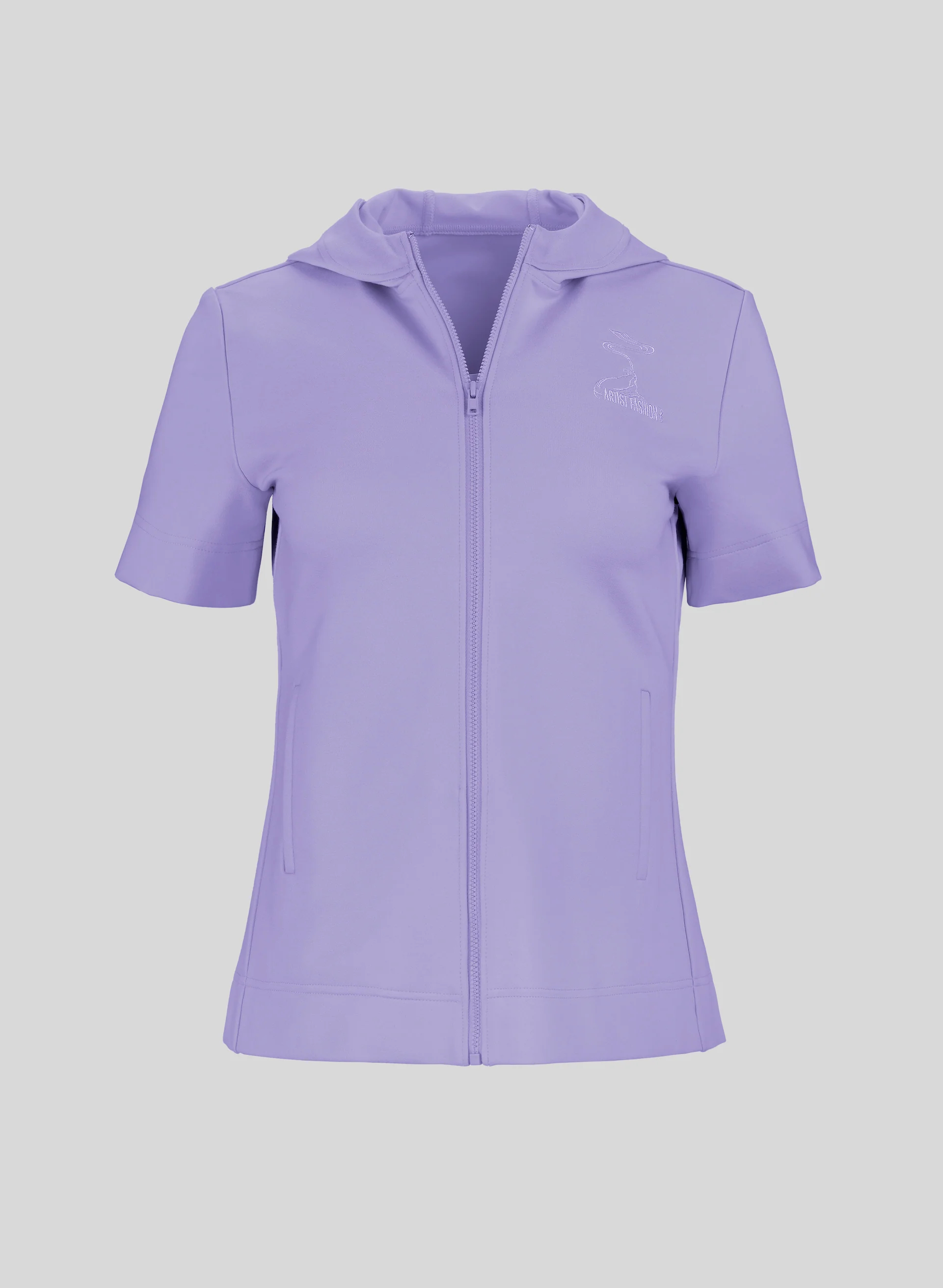 Áo Hoodie Nữ Kéo Khóa Ngắn Tay Kiểu Cổ Điển - Tím nhạt