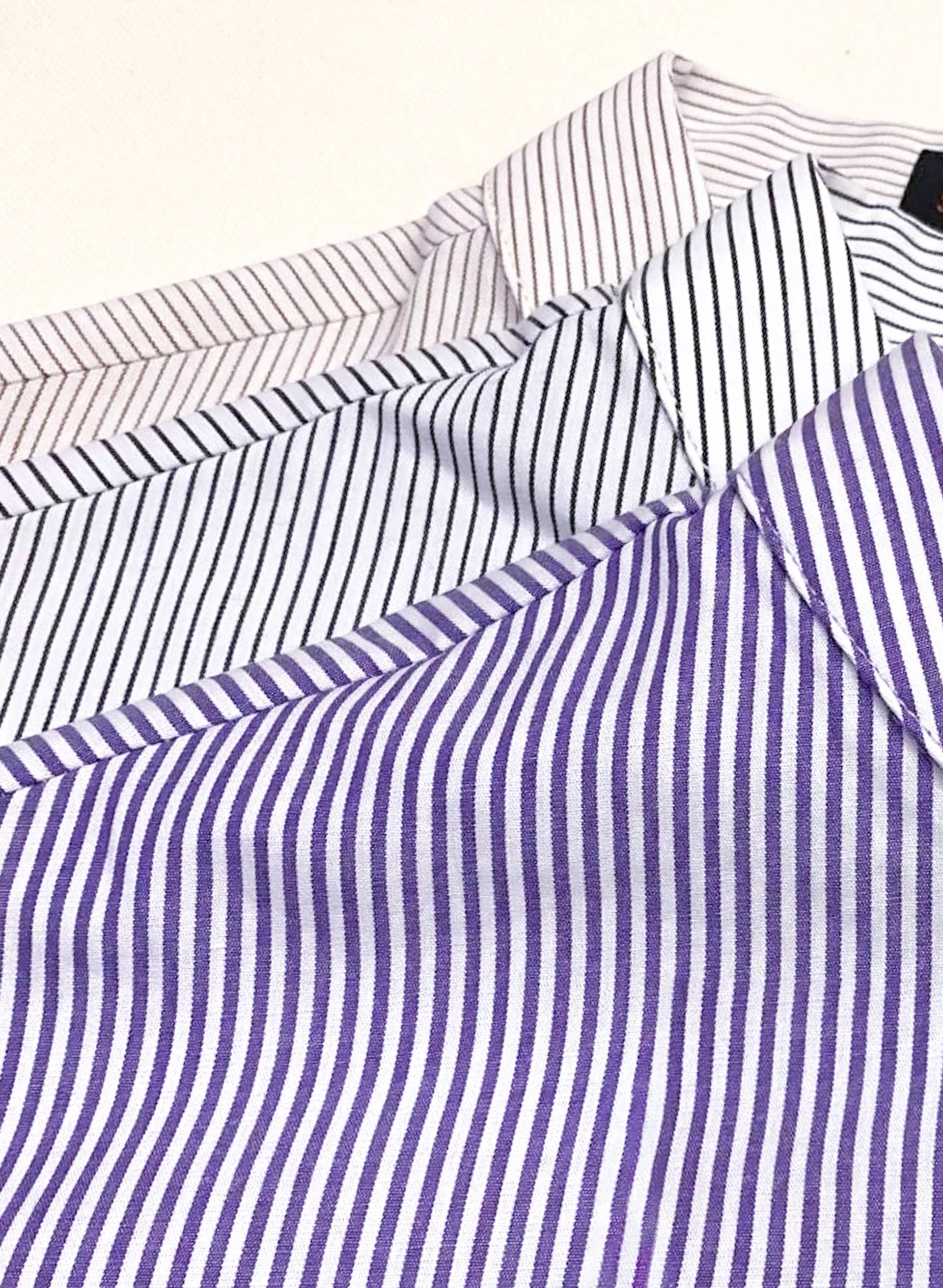 Áo Sơ Mi Cotton In Sọc Nữ - Tay Dài 3/4 - Đen