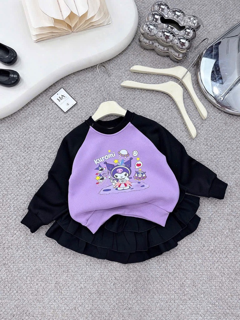 G274-Set áo sweater nỉ bông cv kuromi tím
