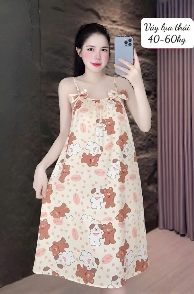 N054-Váy lụa thái 2 nơ 40-60kg