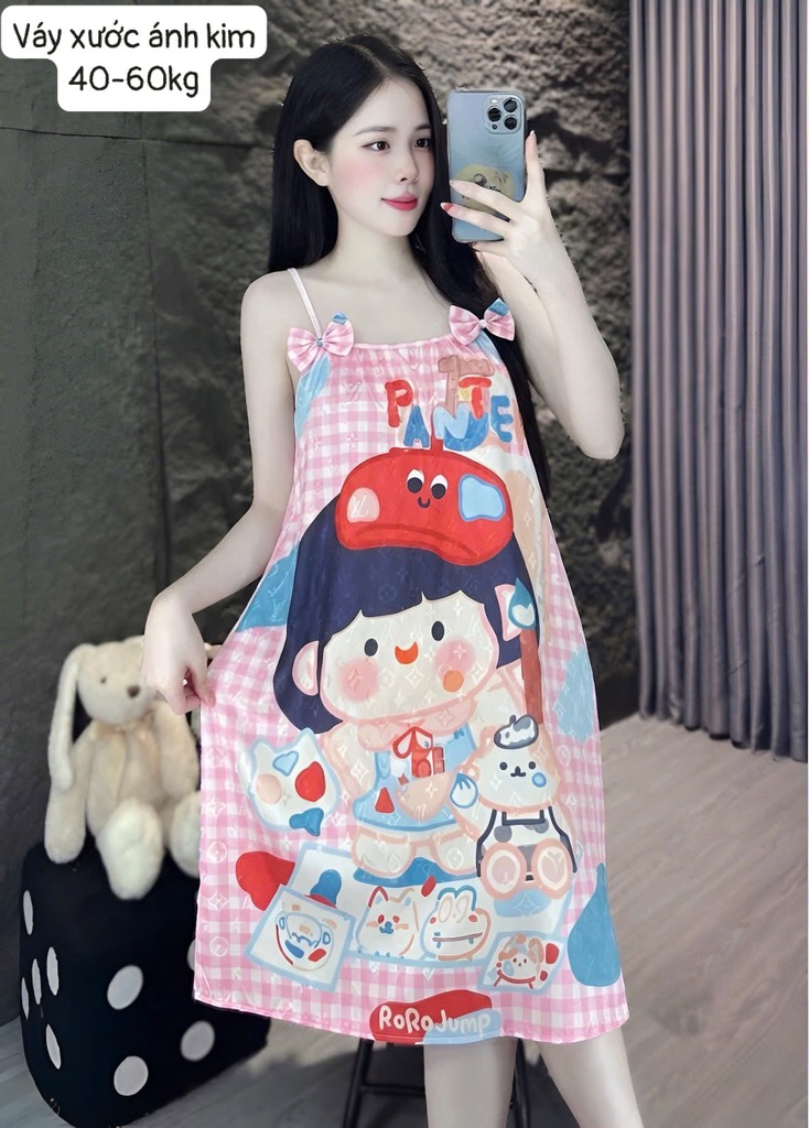 N059-Váy lụa xước 2 nơ 40-60kg