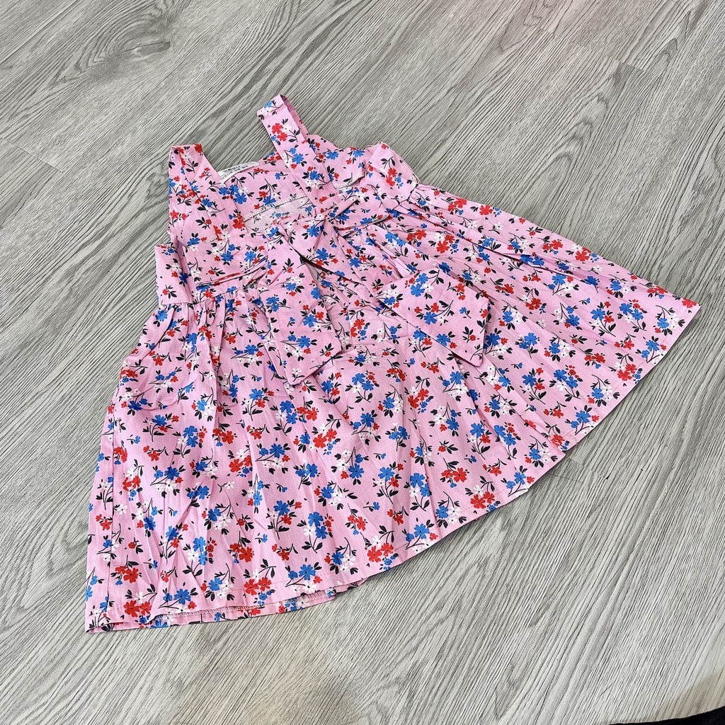 V072-Váy 2 dây hoa nhí hồng thắt nơ lưng (10-19kg)