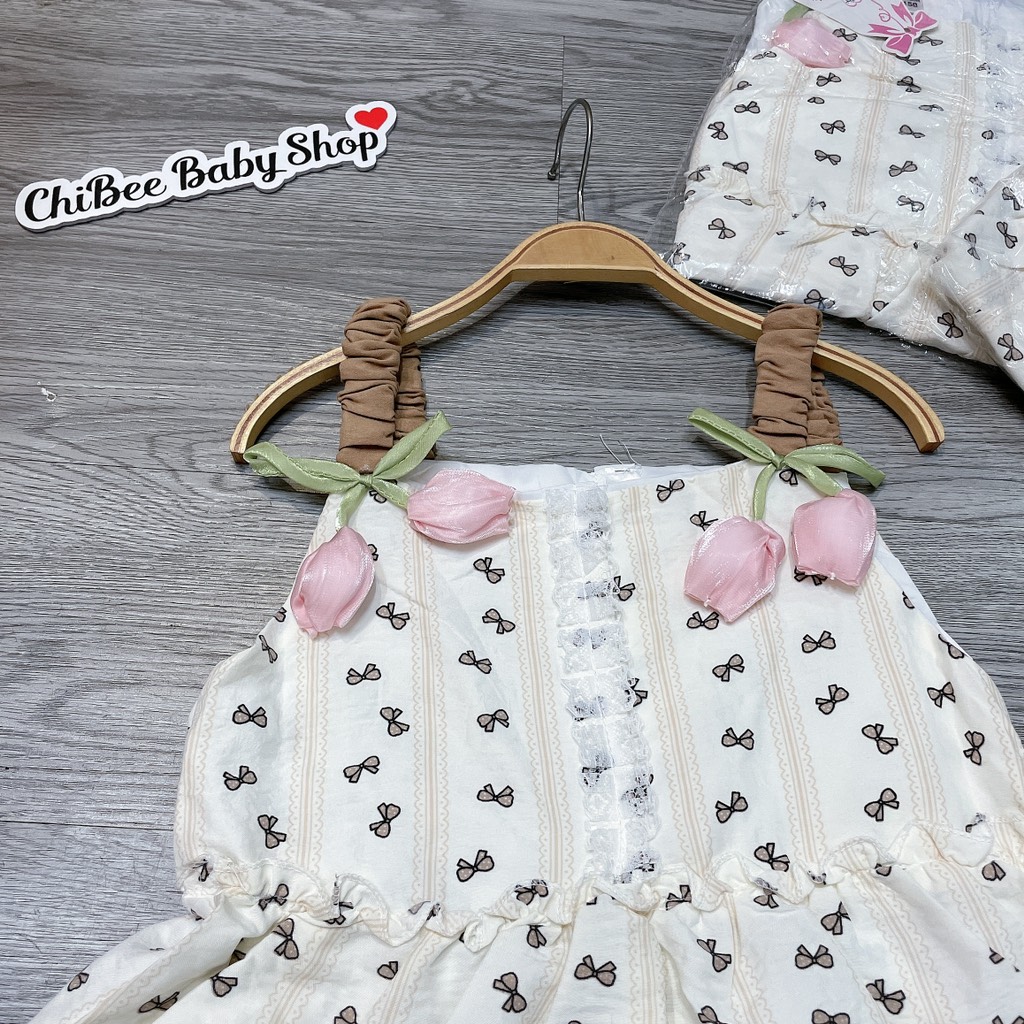 V456-Váy đũi tulip 2 dây nơ nâu (20.25kg)