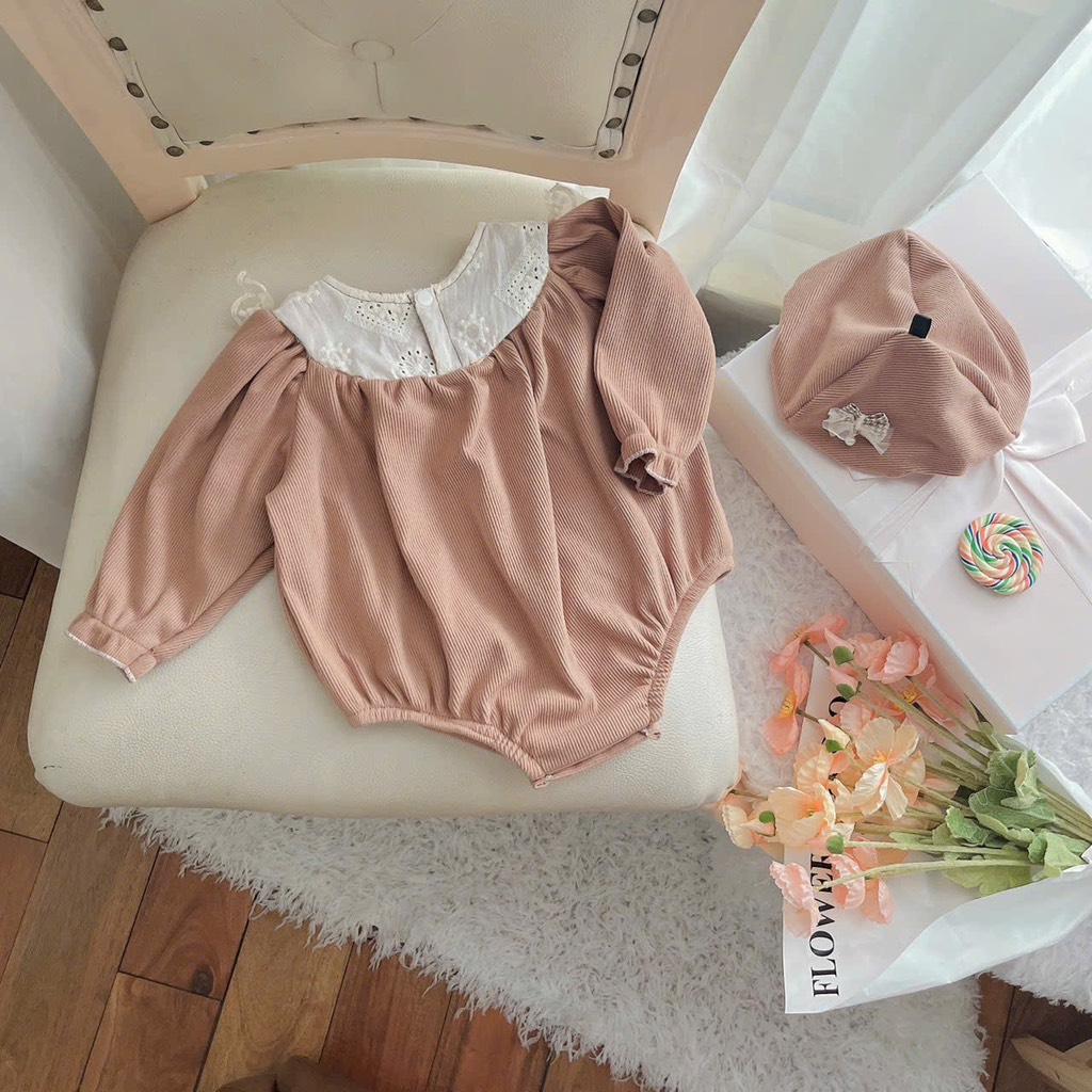 G059-Bodysuit len nhung nâu tây kèm mũ