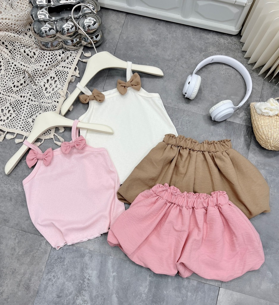 G179-Set áo 2 dây nơ thông hơi quần bí (9-16kg)