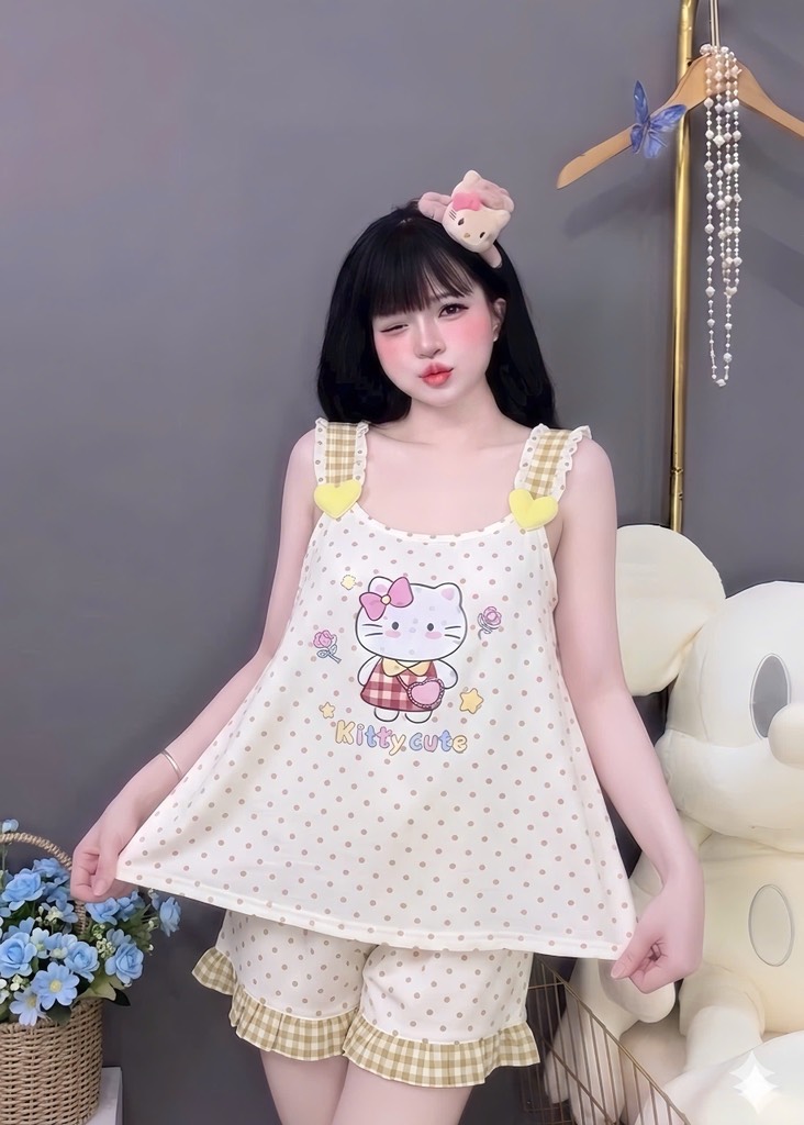 N069-Pijama 40-60kg 2 Dây Chấm Bi Đũi Mây