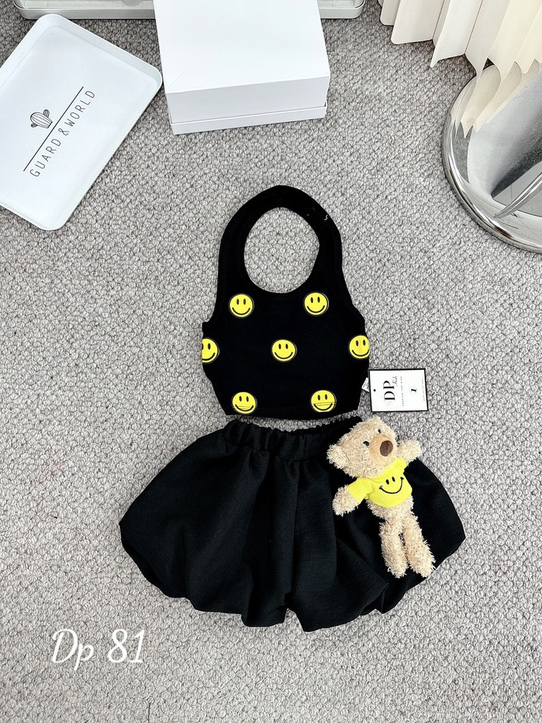 G155-Set áo yếm mặt cười quần bí gấu (9-28kg)