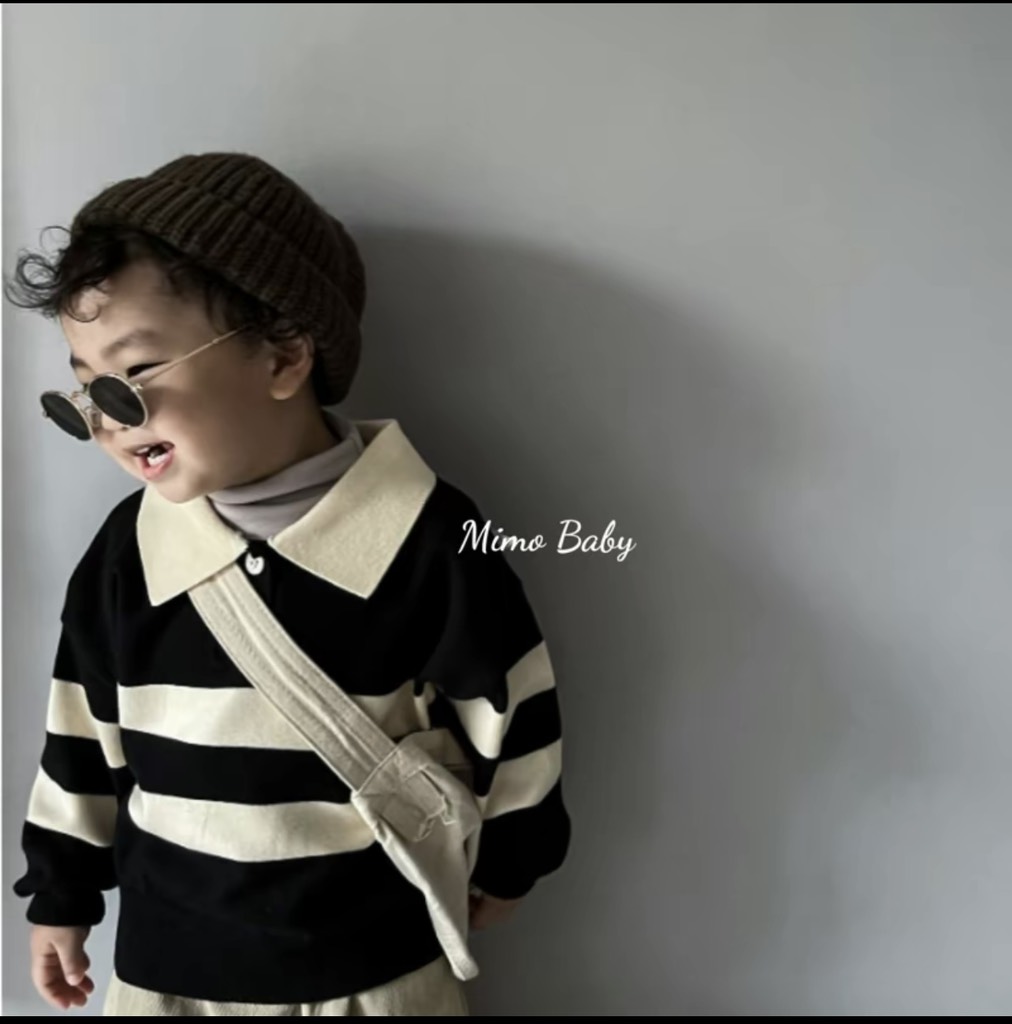 T245-Set áo nỉ kẻ cổ bẻ quần jean baggy