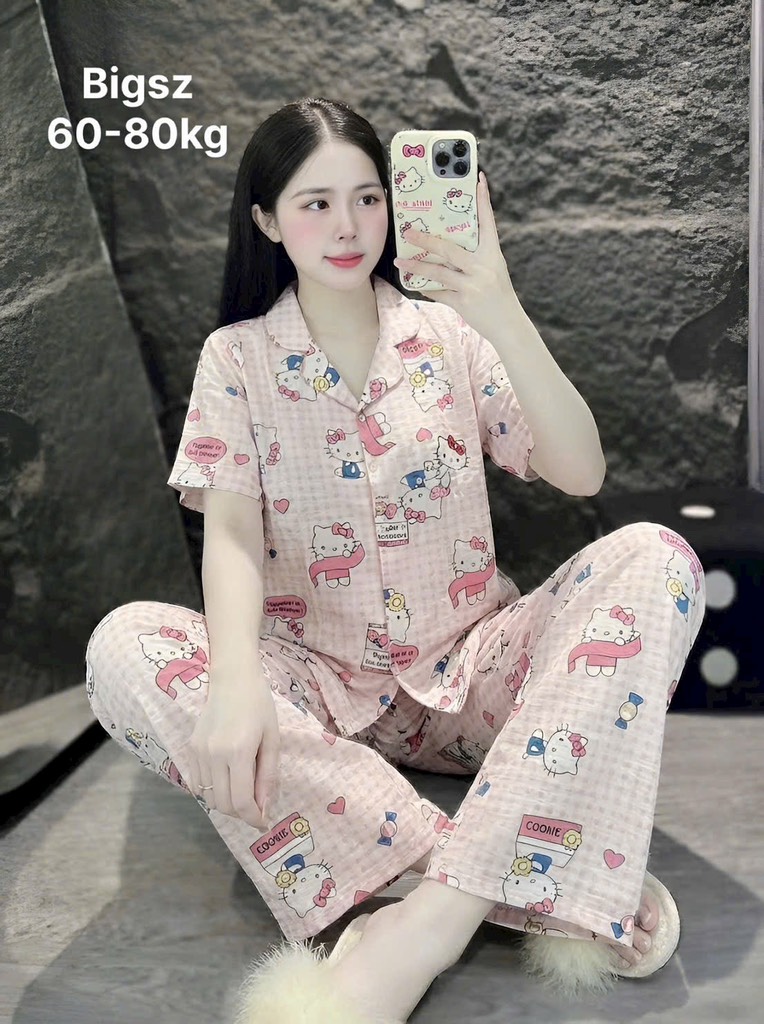N037-Pijama Bigsize CD Cổ Lá Đũi Mây