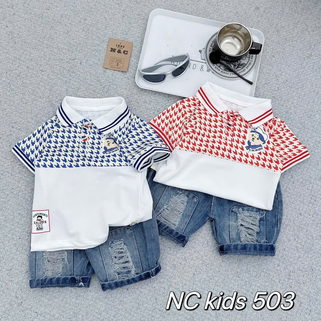 T279-Set cá sấu cổ bẻ móc câu quần jean