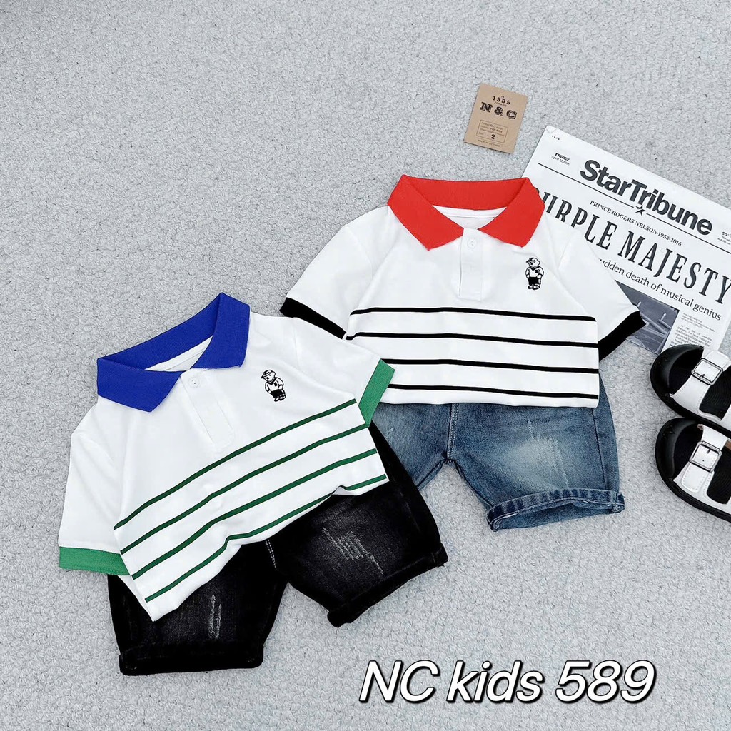 T282-Set áo cổ bẻ sọc gấu quần jean