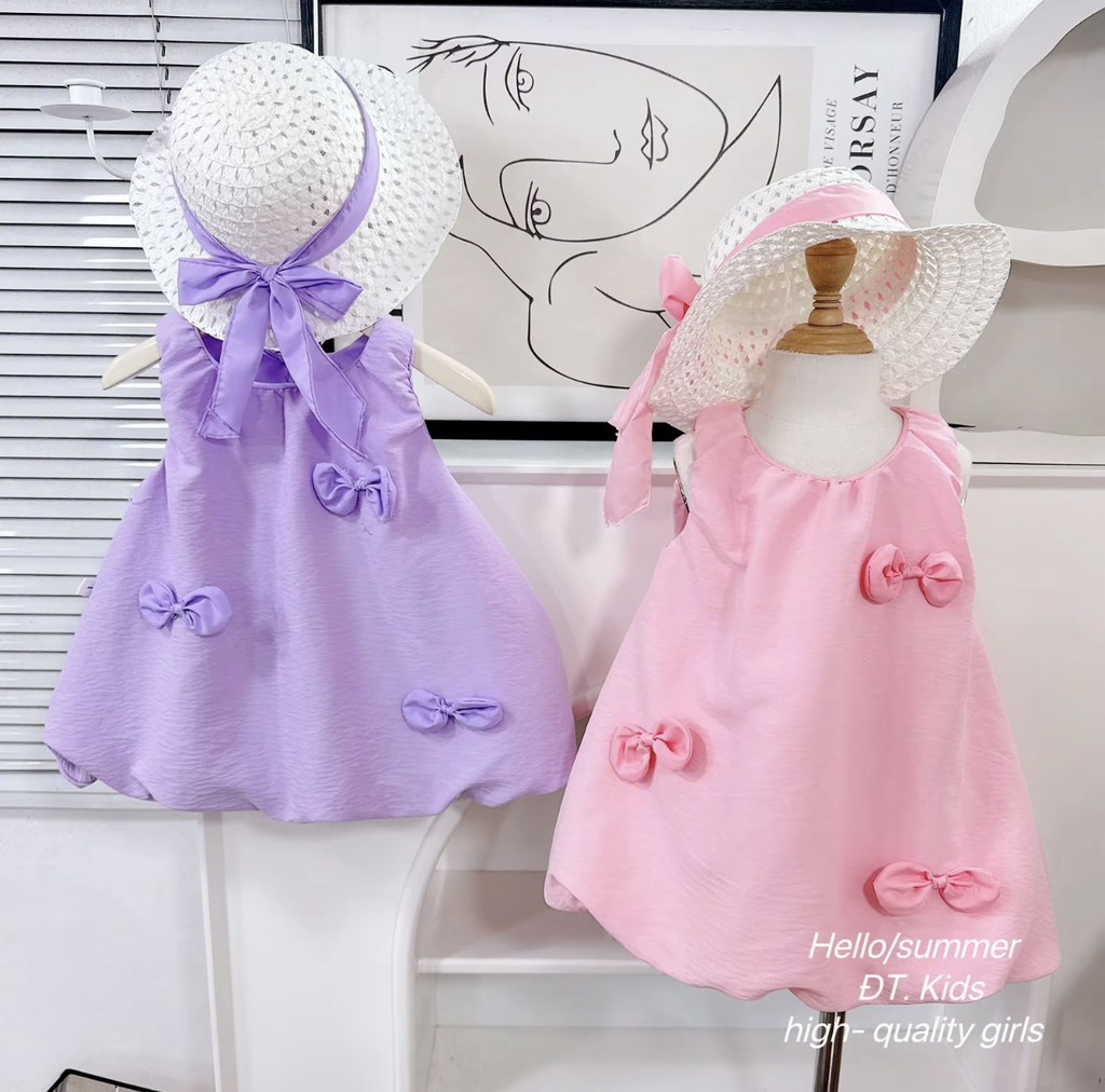 V411-Váy bí đũi nơ SN kèm mũ (09.18kg)