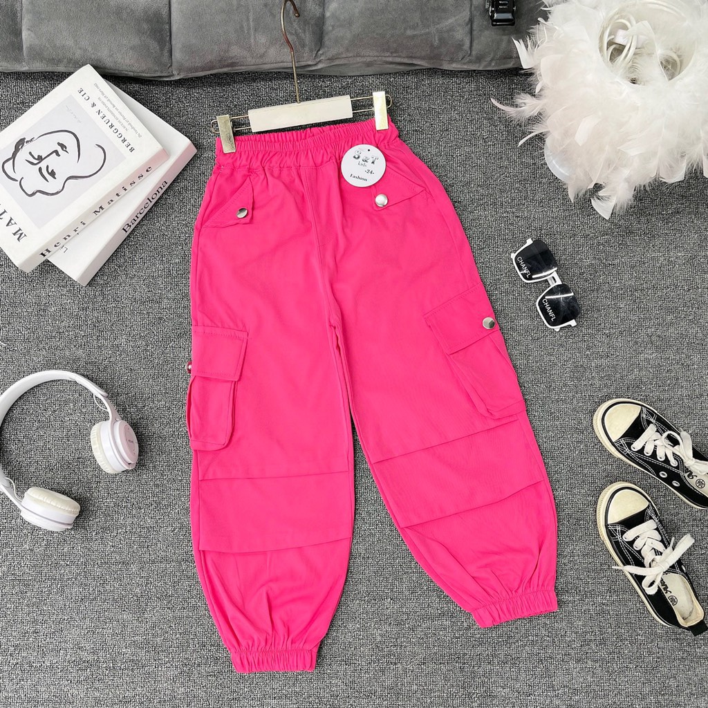 Q067-Quần kaki túi hộp đen hồng