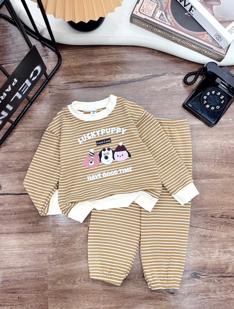 T475-Bộ zip dài kẻ cún Puppy (08.16.251)