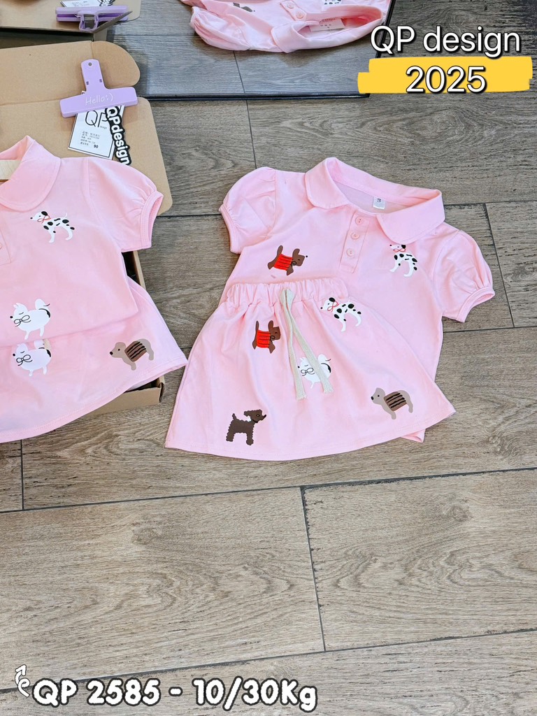 G494-Set áo polo chó hồng cv ôm (07.24.279)