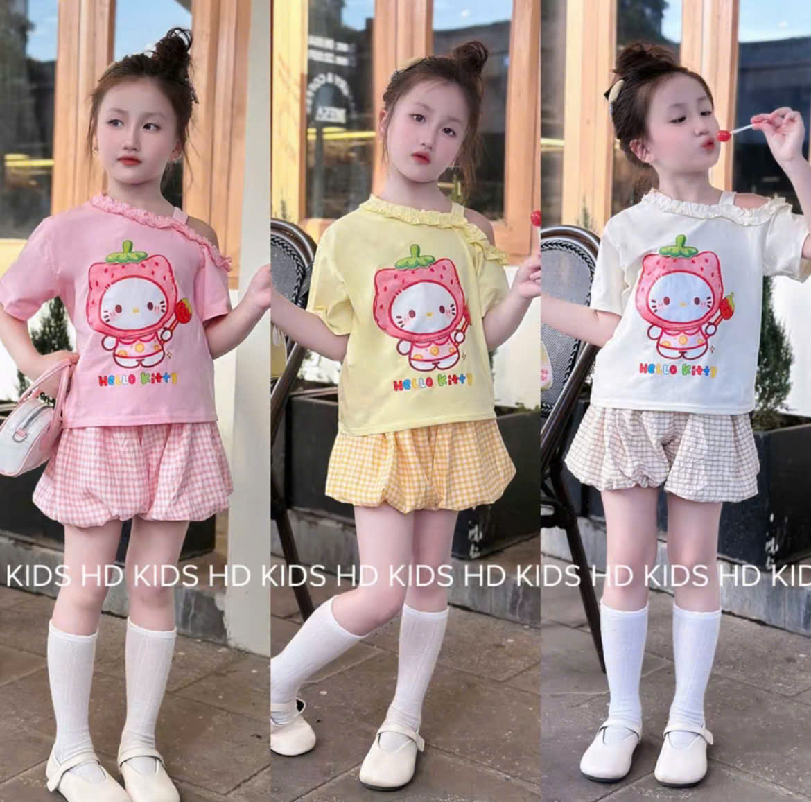 G867-Set Kitty lệch vai quần bí caro (09.26kg)
