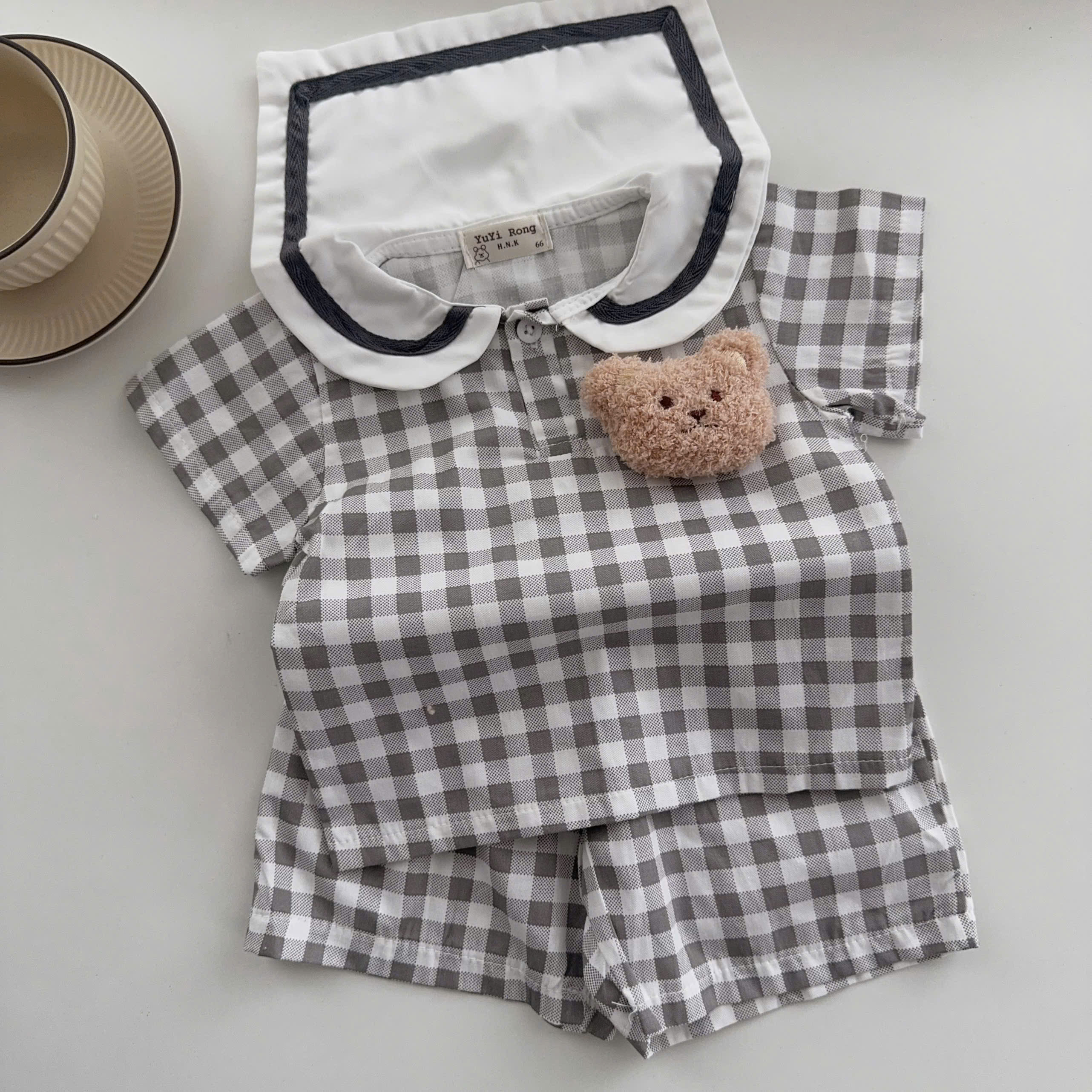 BD166-Set thuỷ thủ kẻ cotton kèm gấu (04.14kg)
