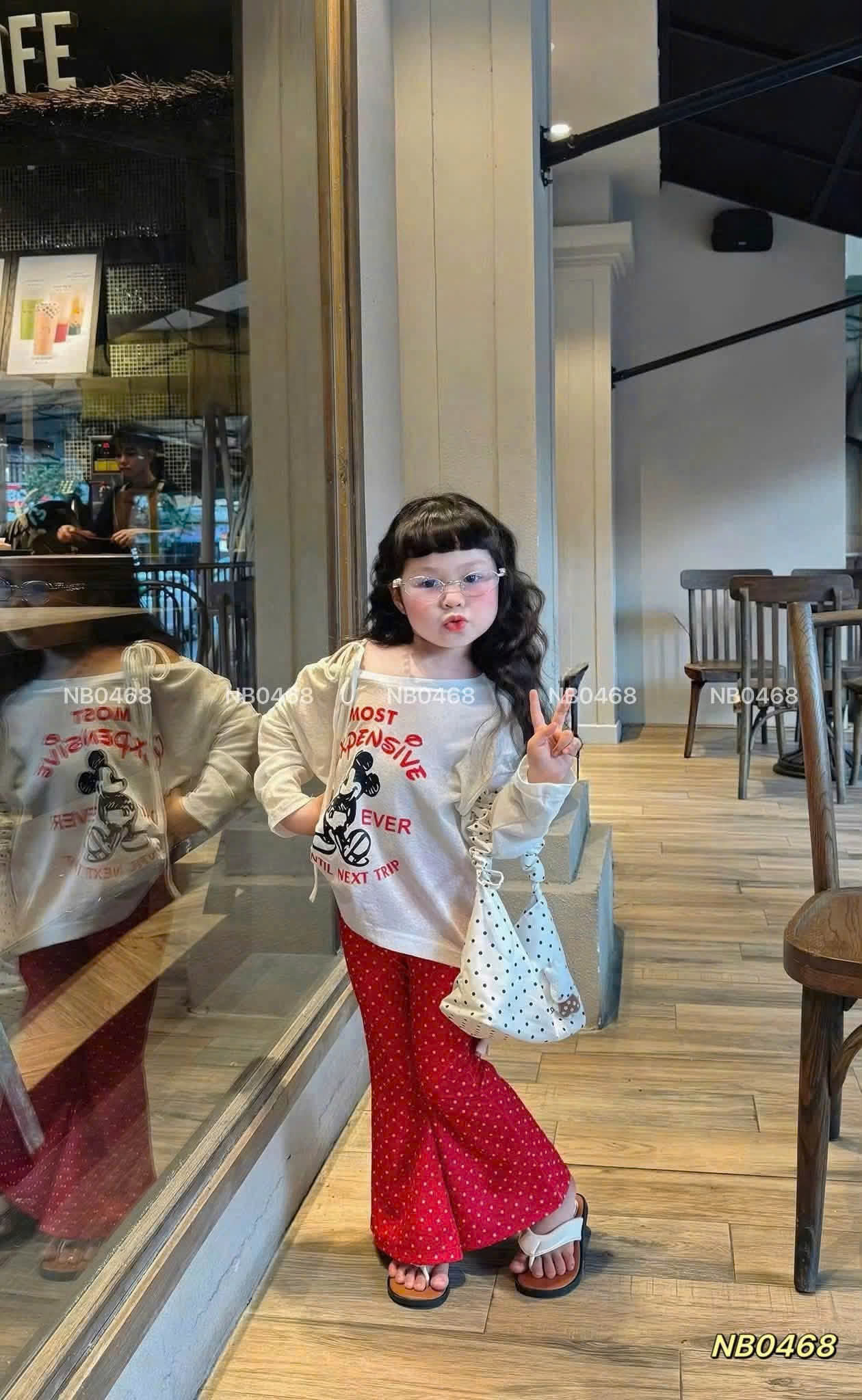 G929-Set áo Mickey lệch quần bi loe đỏ (12.28kg)