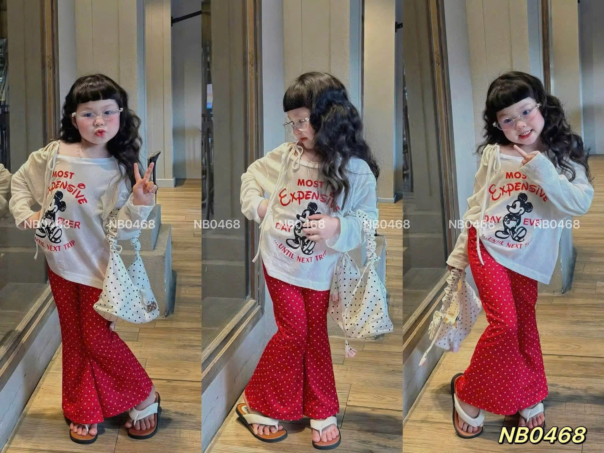 G929-Set áo Mickey lệch quần bi loe đỏ (12.28kg)