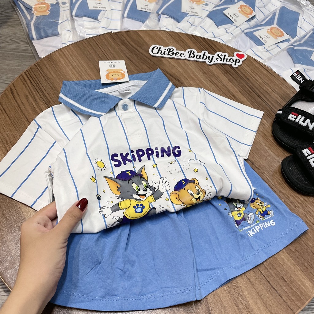 T761-Bộ polo cotton mèo Tom kẻ xanh (11.30kg)