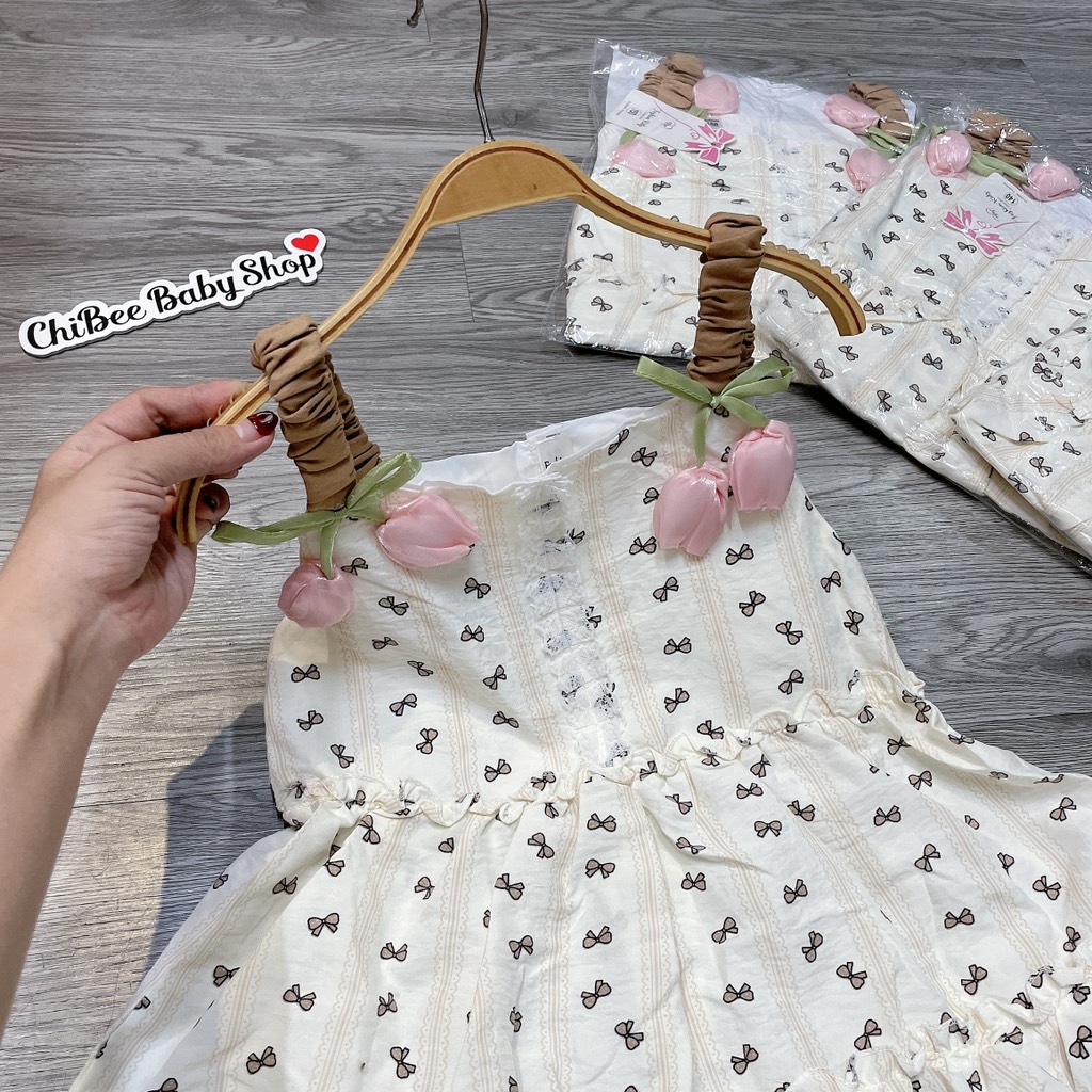 V456-Váy đũi tulip 2 dây nơ nâu (20.25kg)