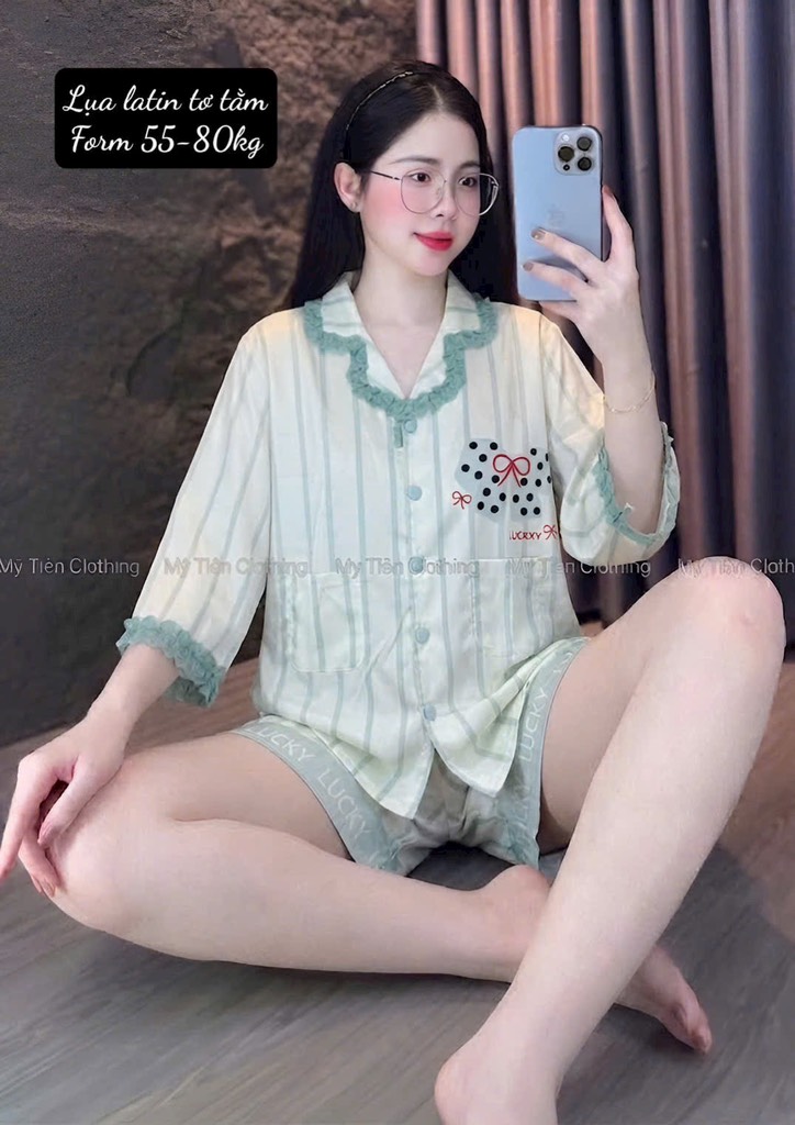N038-Pijama Bigsize Cộc Latin 3D 2 túi