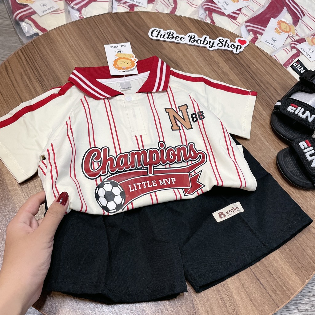 T758-Bộ polo cotton chữ N kẻ đỏ (11.30kg)