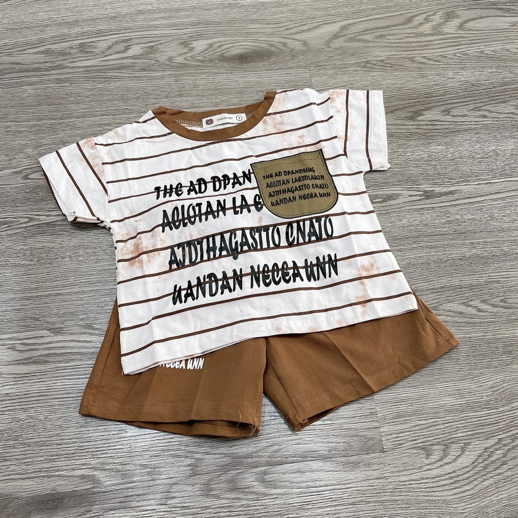 T453-Bộ cộc cotton kẻ nâu loang (06.13.347)