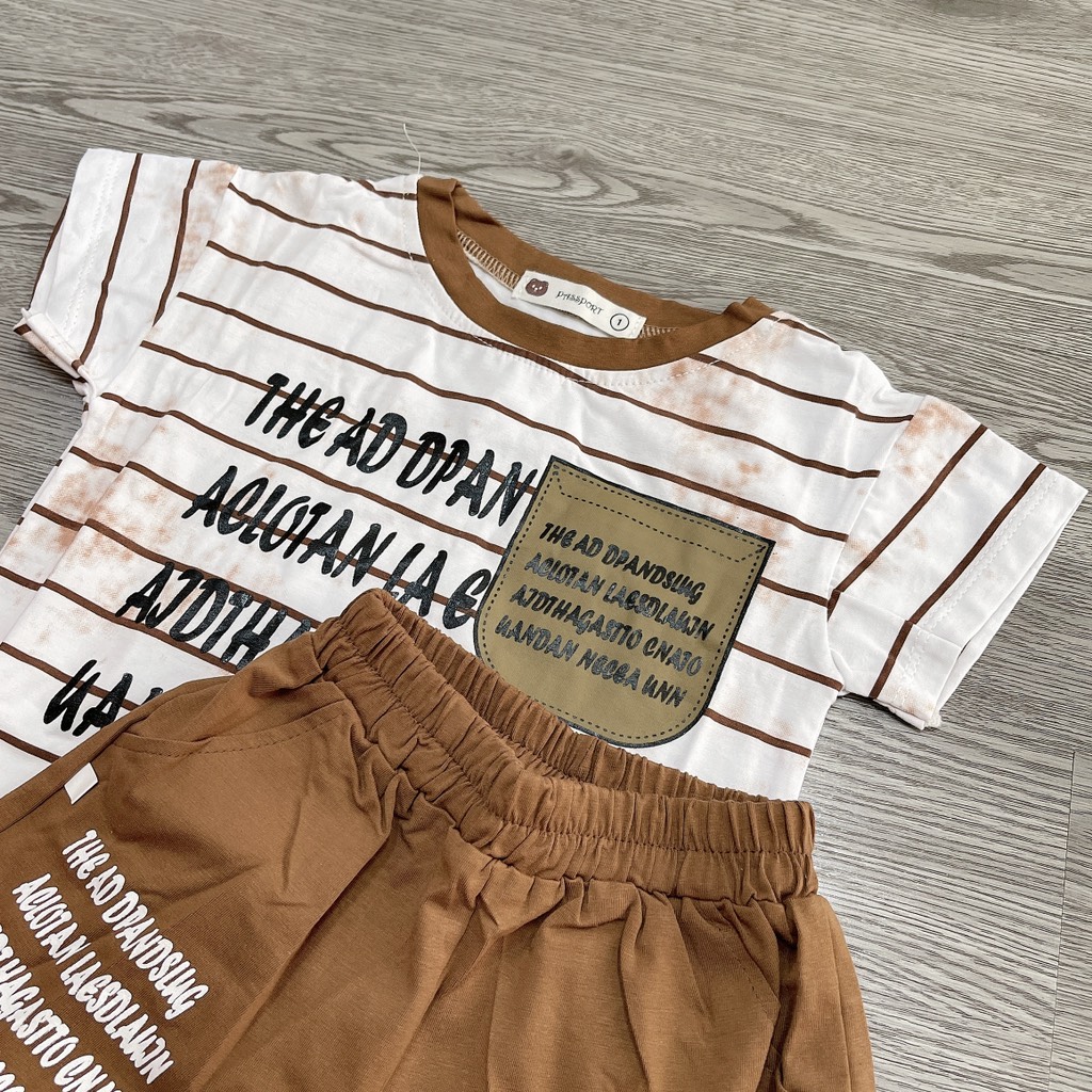 T453-Bộ cộc cotton kẻ nâu loang (06.13.347)