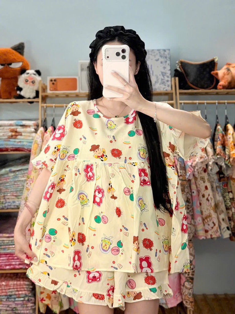 N073-Pijama Đùi Tole Lanh Thái (45-65kg)
