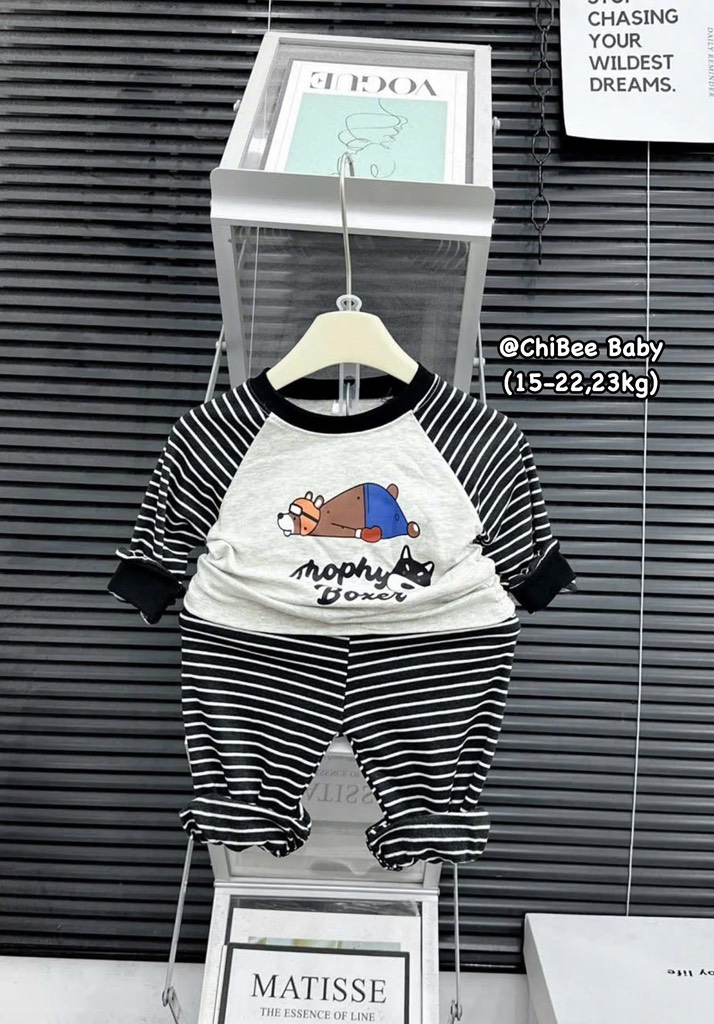 T490-Bộ zip dài kẻ chó bé trai (16.23.561)