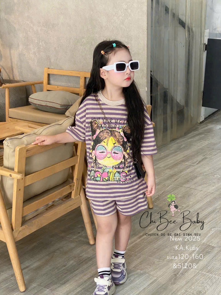 G495-Bộ cotton kẻ bé gái (16.35.5766)