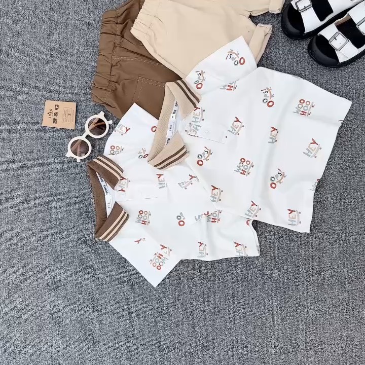 T311-Set áo polo Hey nâu quần kaki