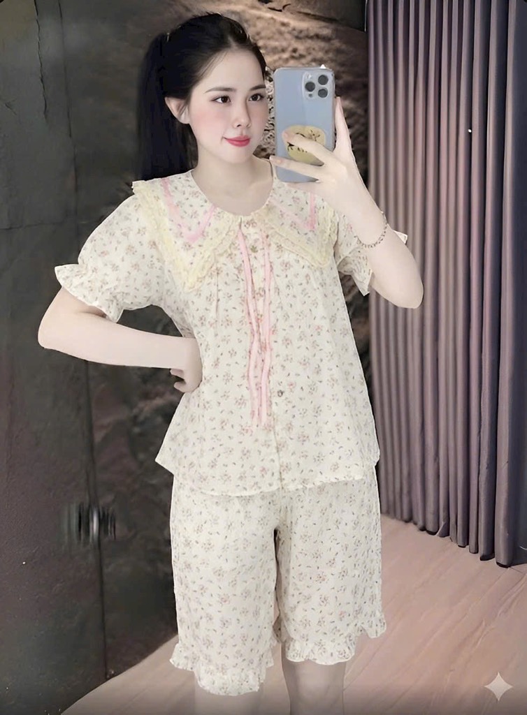 N058-Pijama 40-60kg Cộc Quần Lửng Đũi