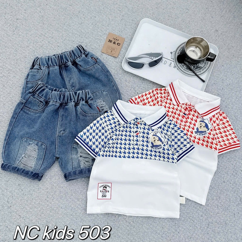 T279-Set cá sấu cổ bẻ móc câu quần jean