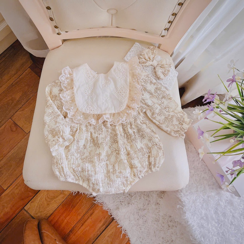 G060-Bodysuit xô thỏ kèm yếm, nơ