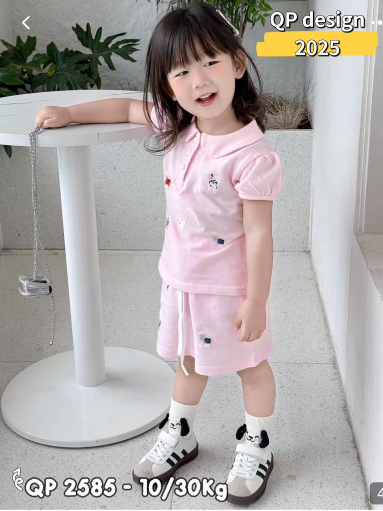 G494-Set áo polo chó hồng cv ôm (07.24.279)