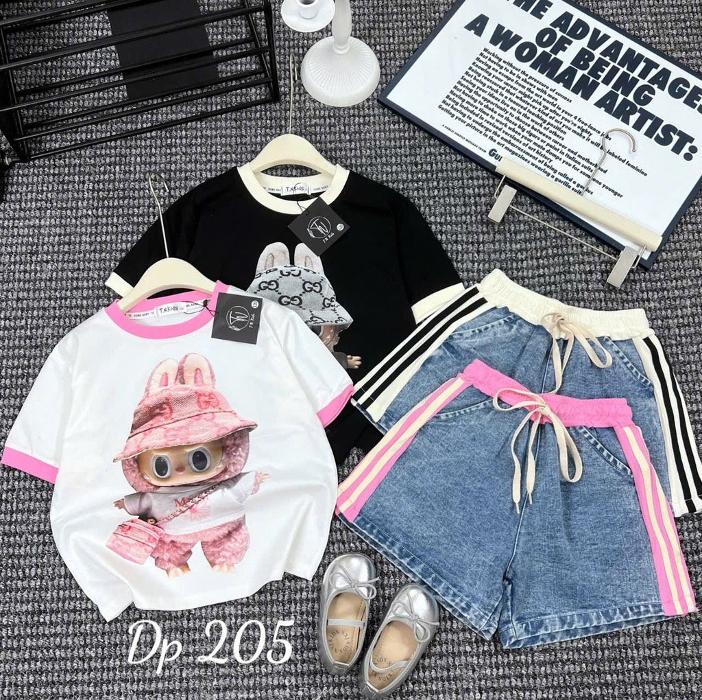 G266-Set áo cotton quần jean đùi labubu