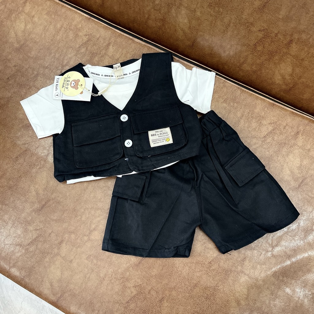 T195-Set 3 món gile đen quần túi hộp