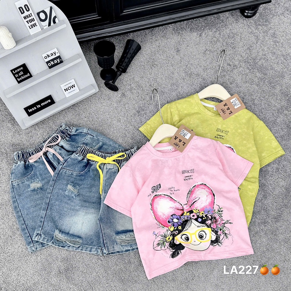G531-Set jean bé gái nơ loang hồng (20.40.102)